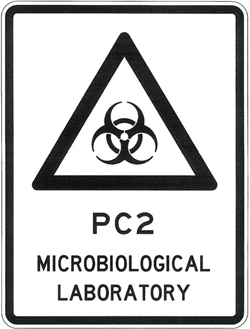 FIGURE D2 LAYOUT FOR GENERAL MICROBIOLOGICAL LABORATORY WARNING SIGN (EXAMPLE FOR PC2 LABORATORY)